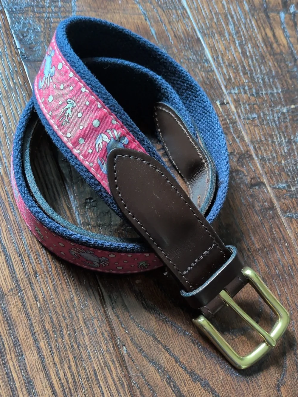 VINEYARD VINES I Crabs Canvas Club Belt in Raspberry with Leather End, 30